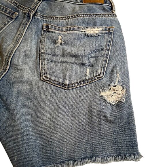 American Eagle Jean Shorts Junior 0  Blue High Rise Distressed Cotton (Sz0 W26) - Picture 12 of 14